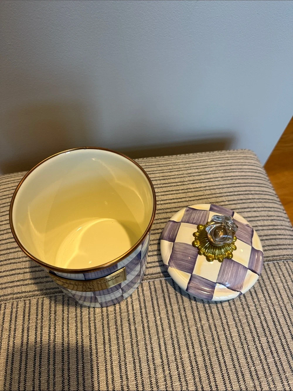 MacKenzie-Childs Violet Check Medium Enamel Canister